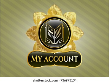  Gold badge or emblem with book icon and My account text inside