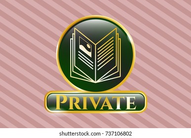  Gold badge or emblem with book icon and Private text inside