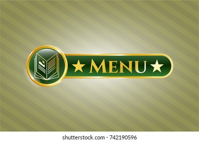  Gold badge or emblem with book icon and Menu text inside