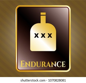   Gold badge or emblem with bottle of alcohol icon and Endurance text inside