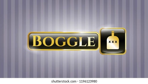  Gold badge or emblem with bottle of alcohol icon and Boggle text inside