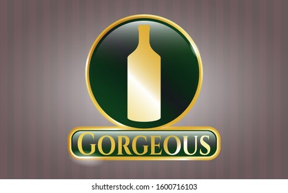  Gold badge or emblem with bottle icon and Gorgeous text inside