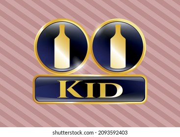 Gold badge or emblem with bottle icon and Kid text inside