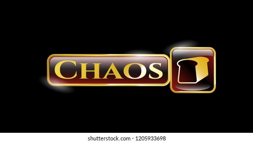  Gold badge or emblem with bread icon and Chaos text inside