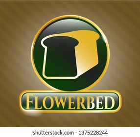  Gold badge or emblem with bread icon and Flowerbed text inside