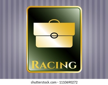   Gold badge or emblem with briefcase icon and Racing text inside