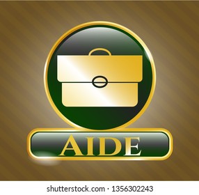  Gold badge or emblem with briefcase icon and Aide text inside