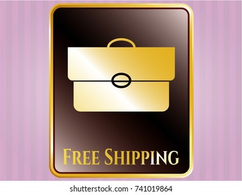 Gold badge or emblem with briefcase icon and Free Shipping text inside Gold badge or emblem with briefcase icon and Free Shipping text inside