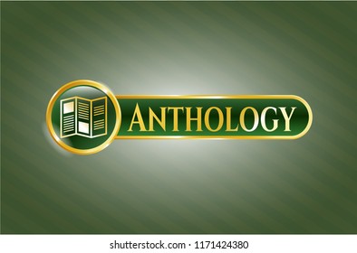  Gold badge or emblem with brochure icon and Anthology text inside