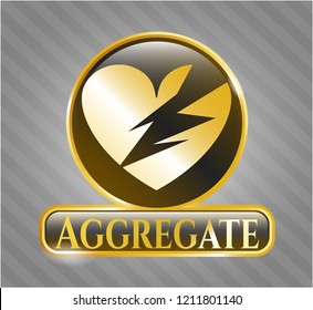  Gold badge or emblem with broken heart icon and Aggregate text inside