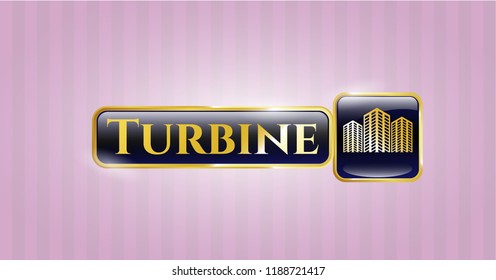  Gold badge or emblem with buildings icon and Turbine text inside
