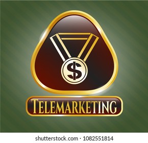  Gold badge or emblem with business award icon and Telemarketing text inside