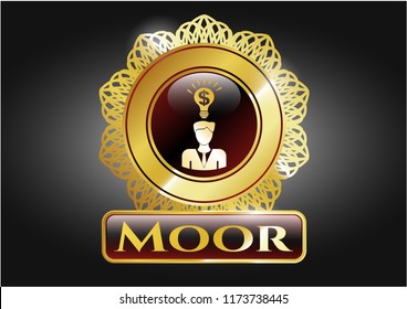  Gold badge or emblem with business idea icon and Moor text inside