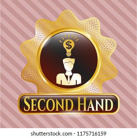  Gold badge or emblem with business idea icon and Second Hand text inside