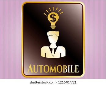  Gold badge or emblem with business idea icon and Automobile text inside