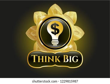  Gold badge or emblem with business idea icon and Think Big text inside