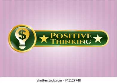  Gold badge or emblem with business idea icon and Positive Thinking text inside