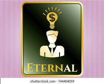  Gold badge or emblem with business idea icon and Eternal text inside