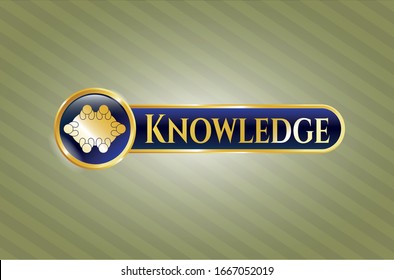  Gold badge or emblem with business meeting teamwork icon and Knowledge text inside