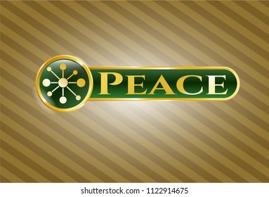  Gold badge or emblem with business network icon and Peace text inside