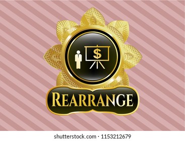  Gold badge or emblem with business presentation icon and Rearrange text inside