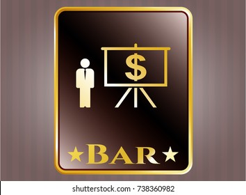  Gold badge or emblem with business presentation icon and Bar text inside