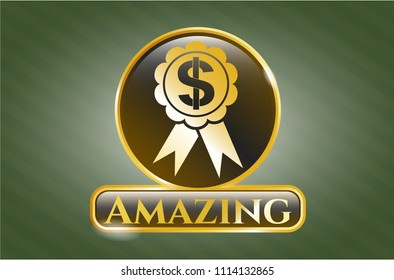  Gold badge or emblem with business ribbon icon and Amazing text inside