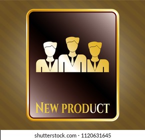  Gold badge or emblem with business teamwork icon and New Product text inside