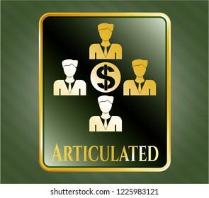  Gold badge or emblem with business teamwork and money icon and Articulated text inside