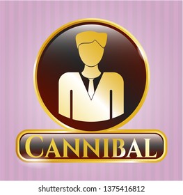  Gold badge or emblem with businessman icon and Cannibal text inside