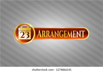  Gold badge or emblem with calendar icon and Arrangement text inside