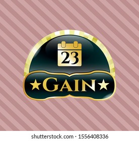  Gold badge or emblem with calendar icon and Gain text inside