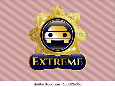  Gold badge or emblem with car seen from front icon and Extreme text inside