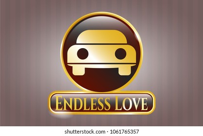 Gold badge or emblem with car seen from front icon and Endless Love text inside