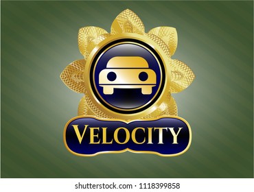  Gold badge or emblem with car seen from front icon and Velocity text inside