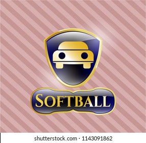  Gold badge or emblem with car seen from front icon and Softball text inside