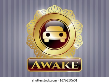  Gold badge or emblem with car seen from front icon and Awake text inside