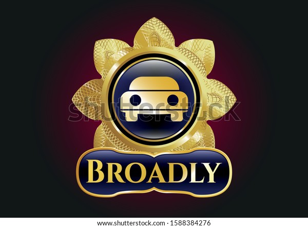  Gold badge or emblem with car seen from front\
icon and Broadly text inside