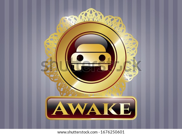  Gold badge or emblem with car seen from front\
icon and Awake text inside