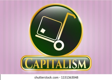  Gold badge or emblem with cargo icon and Capitalism text inside
