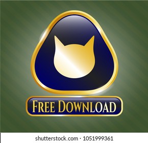  Gold badge or emblem with cat face icon and Free Download text inside