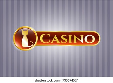  Gold badge or emblem with cat icon and Casino text inside