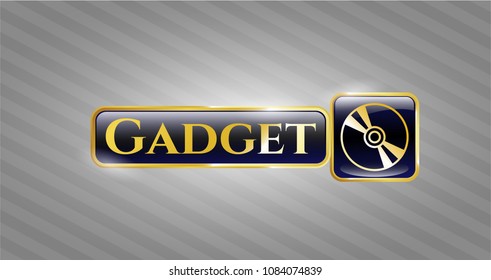  Gold badge or emblem with CD or DVD disc icon and Gadget text inside