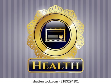Gold badge or emblem with certificate icon and Health text inside