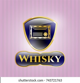  Gold badge or emblem with certificate icon and Whisky text inside