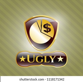  Gold badge or emblem with chart icon and Ugly text inside