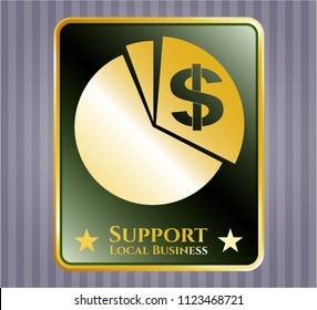  Gold Badge Or Emblem With Chart Icon And Support Local Business Text Inside