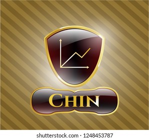  Gold badge or emblem with chart icon and Chin  text inside