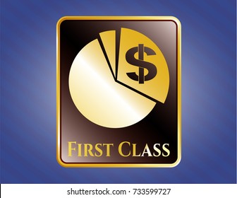  Gold badge or emblem with chart icon and First Class text inside