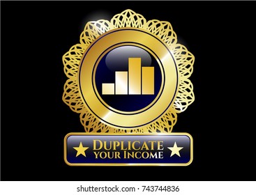  Gold badge or emblem with chart icon and Duplicate your Income text inside